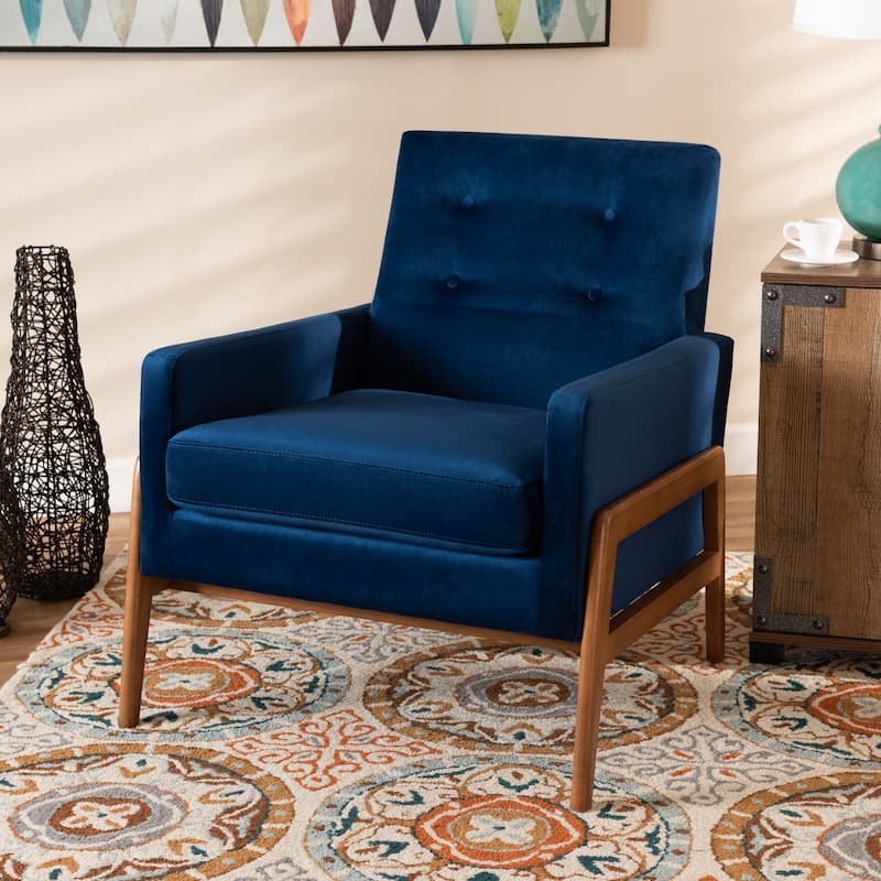 Perris Mid-Century Modern Walnut Finished Wood Lounge Chair