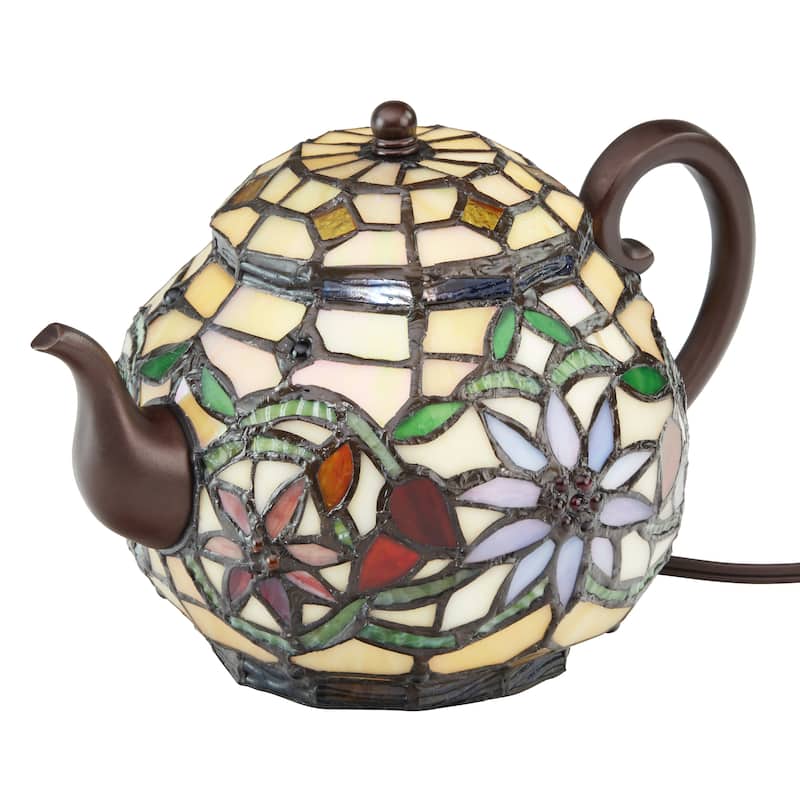 Copper Grove Carnach 6.5-inch high Stained Glass Teapot Accent Lamp - 10"L x 7"W x 6.5"H