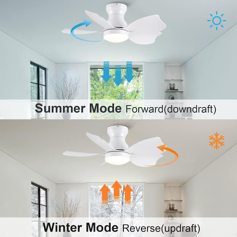 30" Modern White/Black Kid's Timing Ceiling Fan with Dimmable LED and Remote for Small Children Room