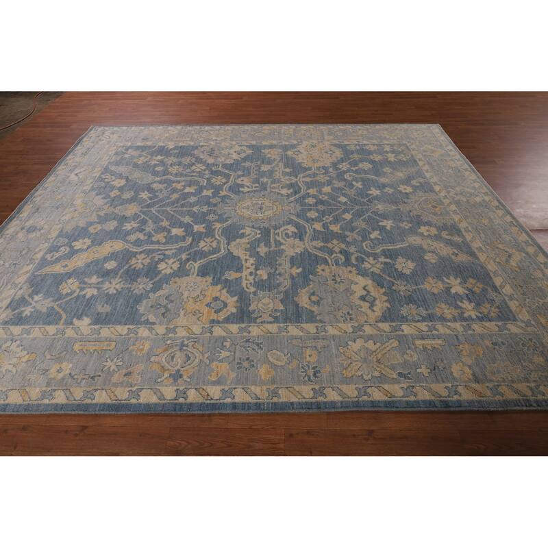 Blue Oushak Vegetable Dye Area Rug Handmade Wool Carpet - 8'2"x 10'0"
