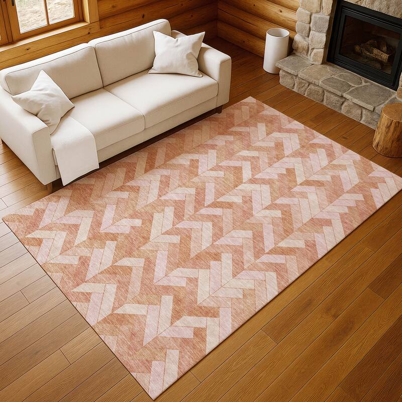 Machine Washable Indoor/ Outdoor Modern Chevron Chantille Rug