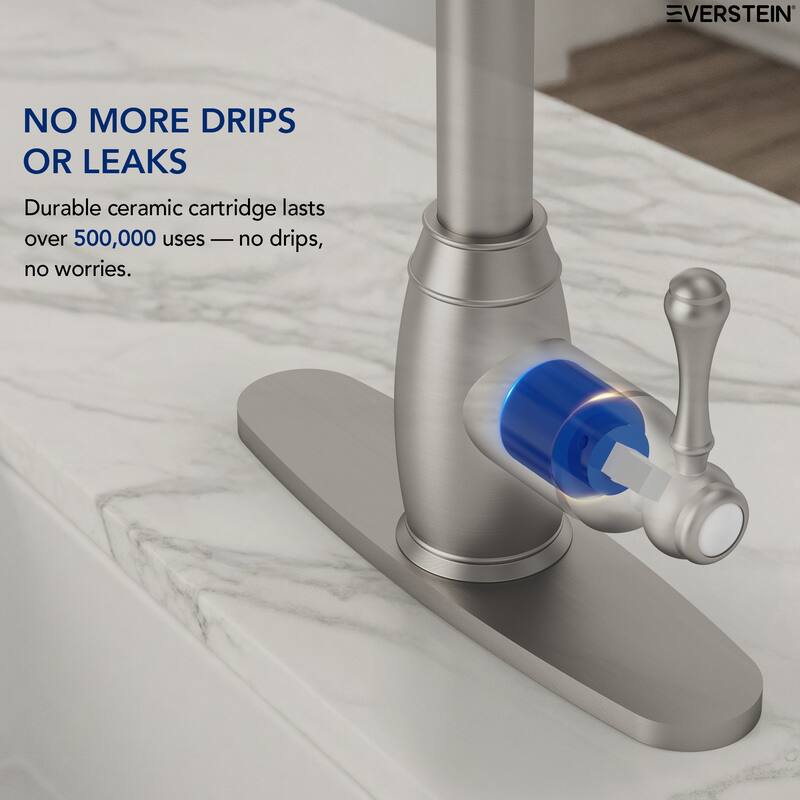 Single Handle Pull Down Sprayer Hot and Cold Kitchen Faucet 360° Spout Swivel with Deckplate