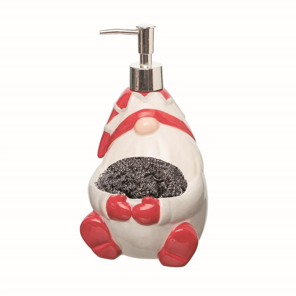 Transpac Ceramic White Christmas Gnome Soap Dispenser and Sponge Holder