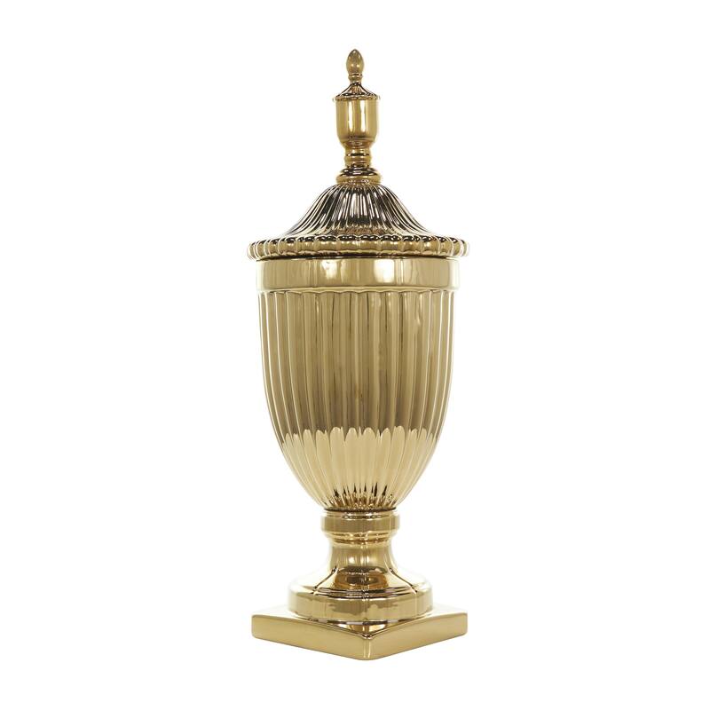 Ceramic Living Room Decorative Jars with Grooves and Lid - Gold, Silver, Black, White - Roche River Decor