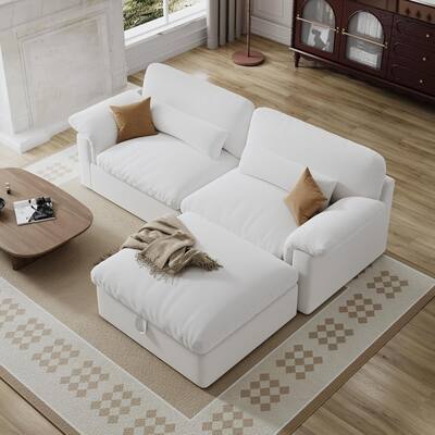 Modular Loveseat Sofa & Storage Ottoman Set, Chenille L-shape Sectional Couch with Chaise, Down Filling and Removable Sofa Cover