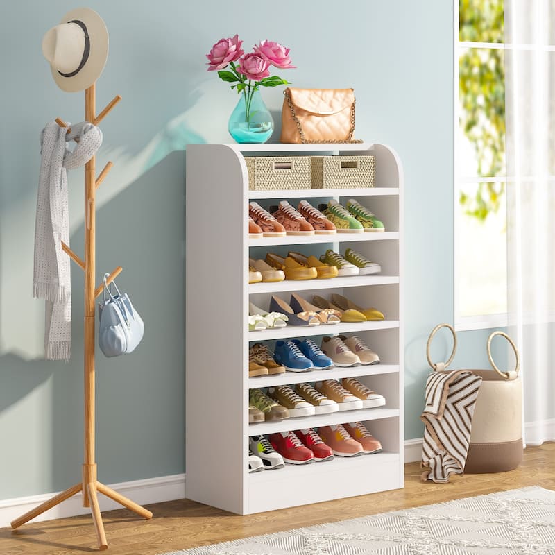 Modern Shoe Rack for Entryway, 8-Tier Tall Shoe Shelf, Wooden Shoe Storage Cabinet - 25.59” L x 11.81” W x 47.24” H