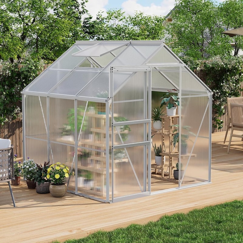 6 x 6 FT Winter Polycarbonate Greenhouse for Outdoors Gardening, Silver - Metal