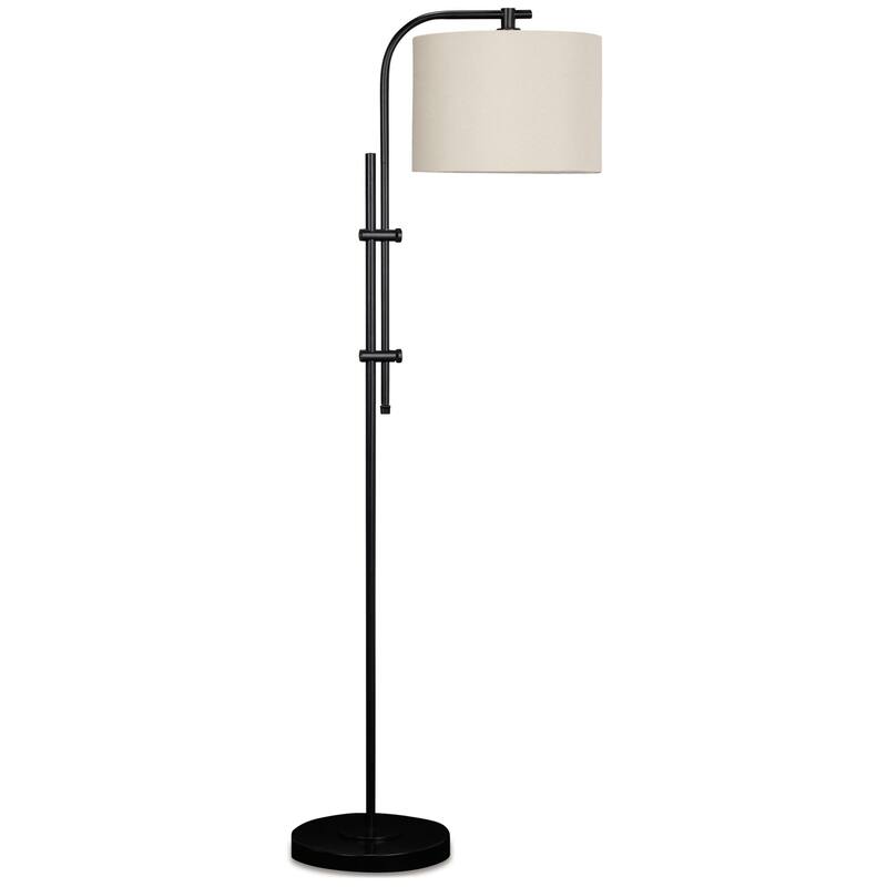 Mney Floor Lamp, Adjustable Arm, White Drum Shade, 60 Inch Black Metal
