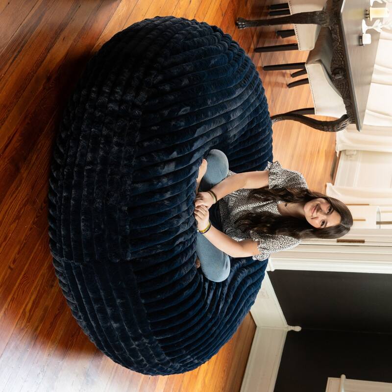 Large Round Faux Fur Cocoon Bean Bag Chair - 6' - Blue