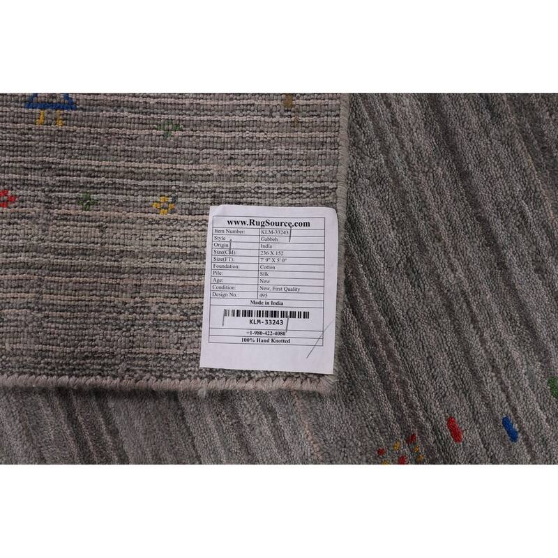Tribal Striped Gabbeh Oriental Area Rug Handmade Silk Carpet - 5'0" x 7'9"