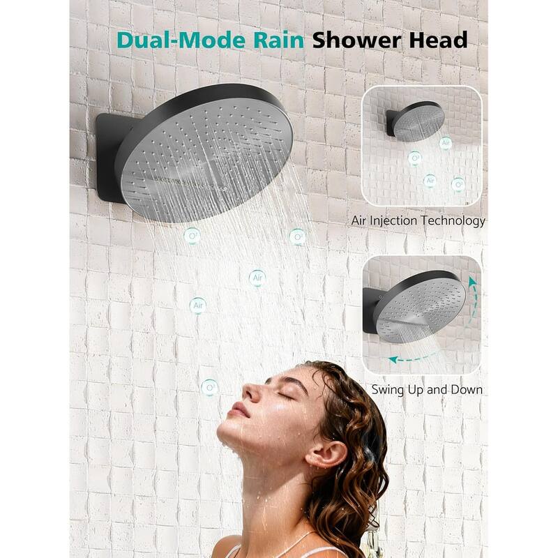 Lefton Shower System in Fahrenheit Display, 13” Overhead Shower Head with All-in-one Handheld Spray Showerhead, SSWM2501