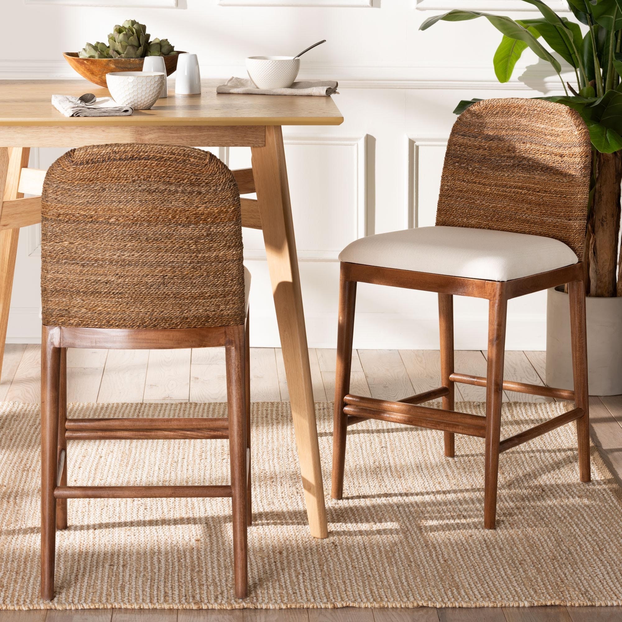 Nadim Modern Bohemian Natural Seagrass and Acacia Wood 2 Piece