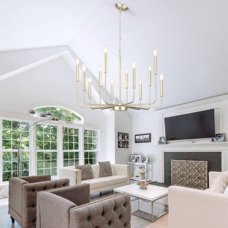 12-Light Rustic Candle Style Hanging Linear Chandelier Lighting for Kitchen Island