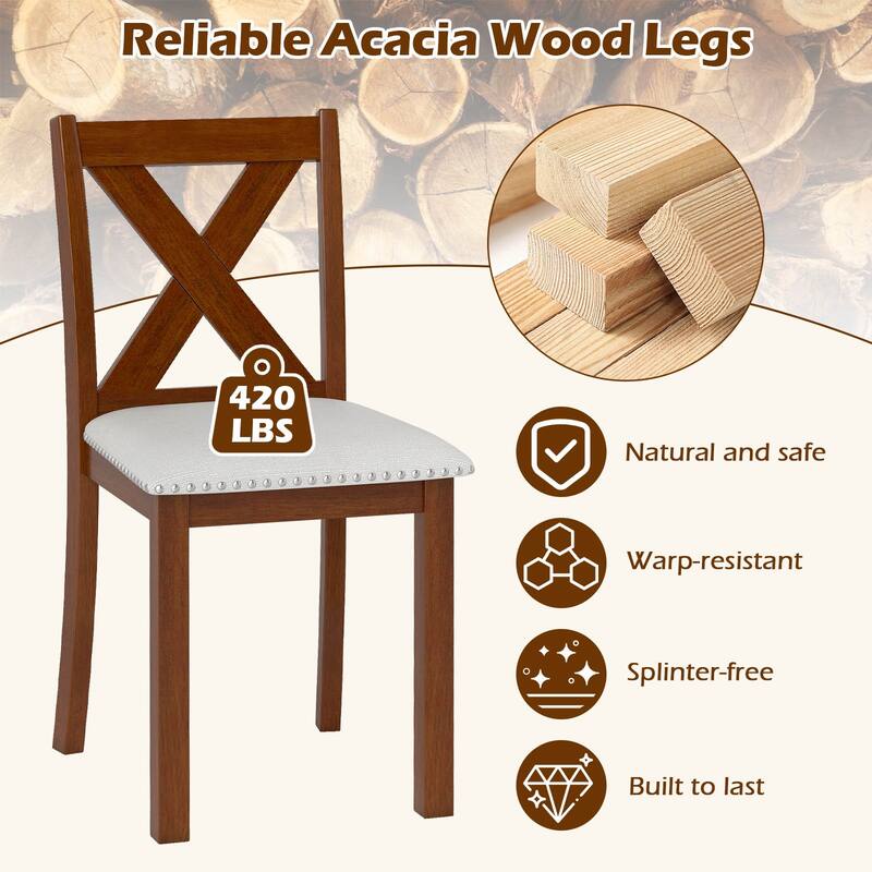 Gymax Wooden Dining Chair Set of 2 w/Acacia Wood Legs Padded Seat