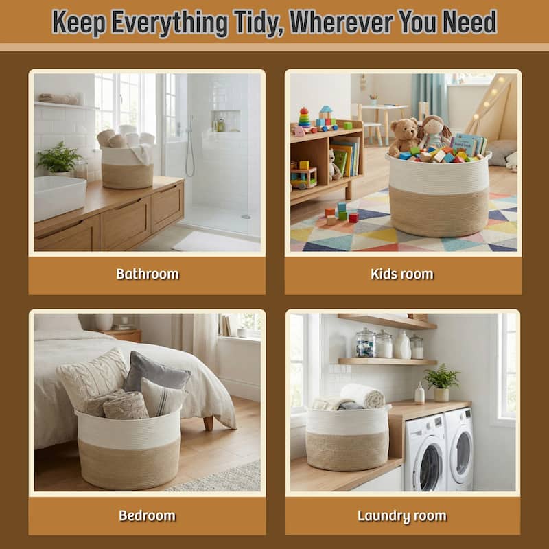 Extra-Large Basket - Cotton Rope Basket with Handles - Baskets for Organizing by Home-Complete