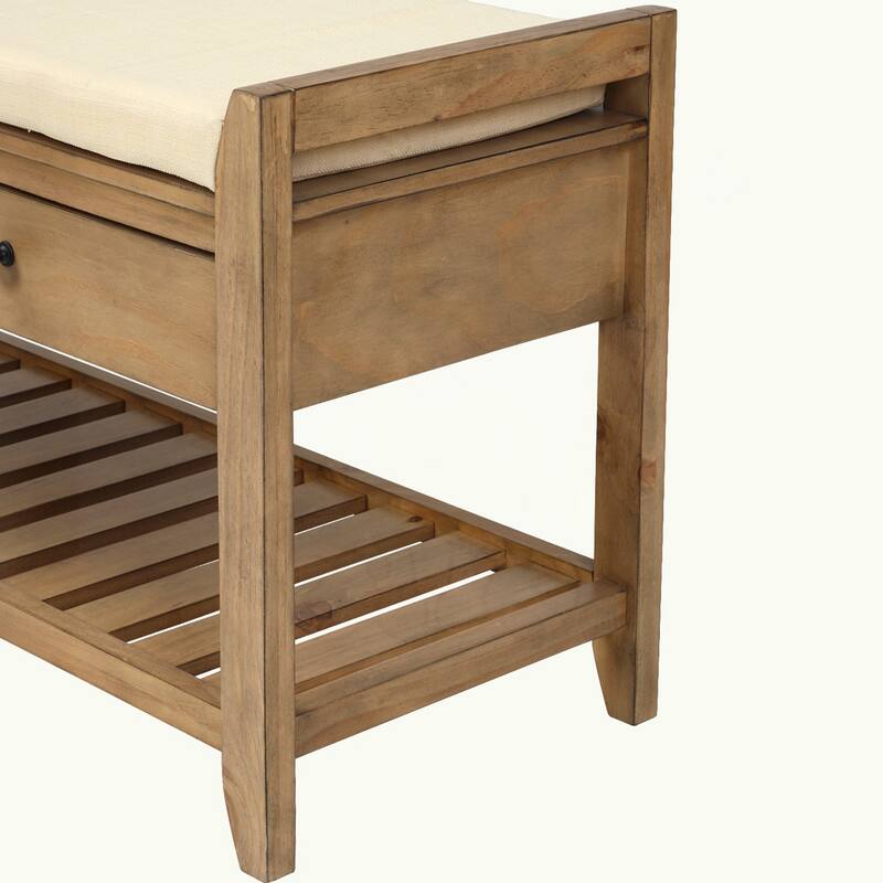Shoe Rack with Cushioned Seat and Drawers