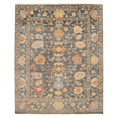 ECARPETGALLERY Hand-knotted Modern Oushak Dark Grey Wool Rug - 7'11 x 9'11