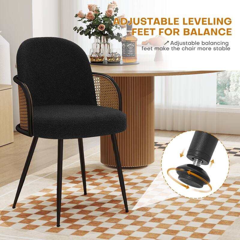 Upholstered Rattan Dining Chairs Set of 2, Arm Side Chair - 21.8" W x 24.2" D x 33" H