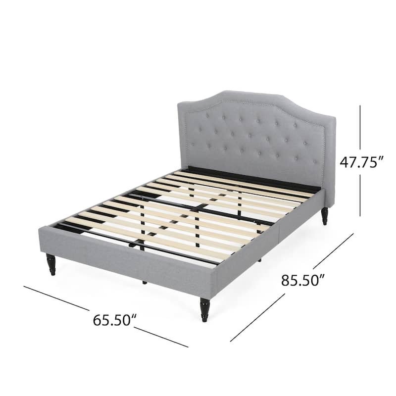 Queen Size Platform Bed with Metal Base Legs and Wood Slat Support, Upholstered Wingback Bed Frame with Tufted Button Headboard