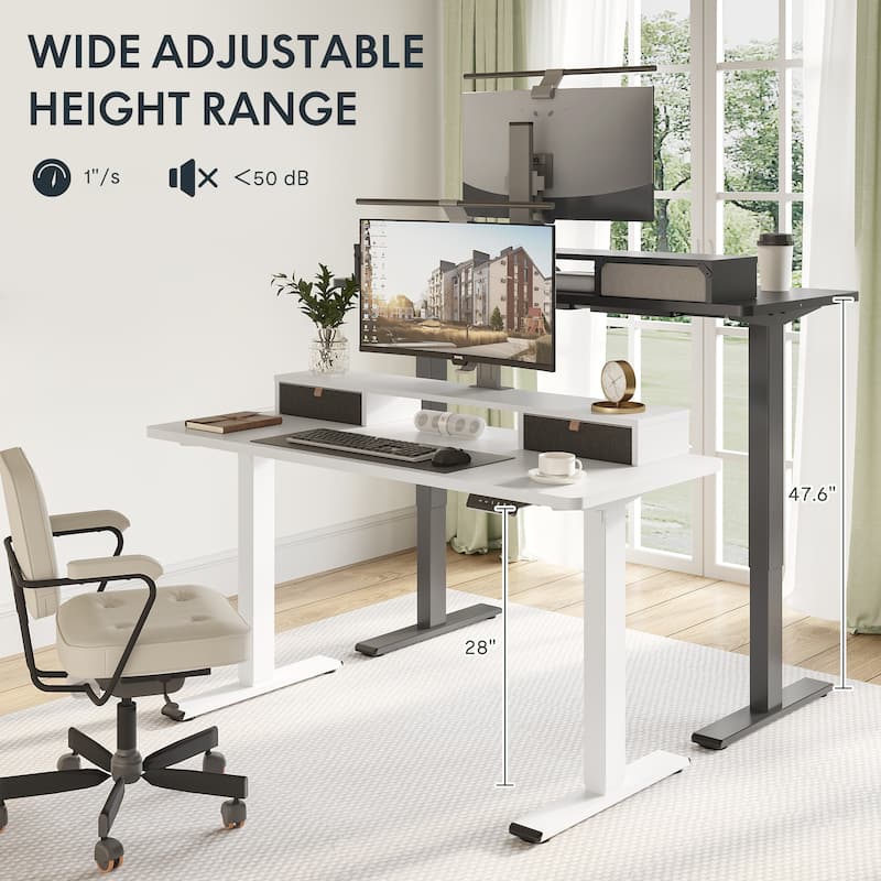 FlexiSpot 48"x24"/55"x24" Ergonomic Height Adjustable Standing Desk with 2 Drawers, Monitor Stand Computer Desk