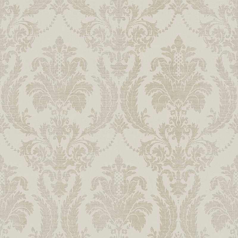 Galerie Wallcoverings Italian Style Classic Floral Damask Vinyl on Non-woven Luster Wallpaper Roll - 33 feet x 21 inches - Beige
