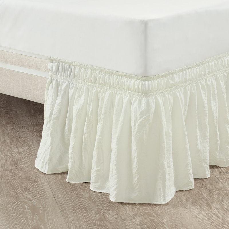 Lush Decor Ruched Ruffle Elastic Easy Wrap Around Bedskirt - Twin/Twin-XL/Full - Ivory