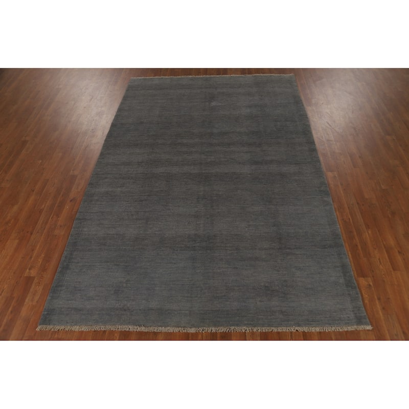 Solid Gray Gabbeh Oriental Area Rug Hand-Knotted Wool Carpet - 6'8" x 9'10"