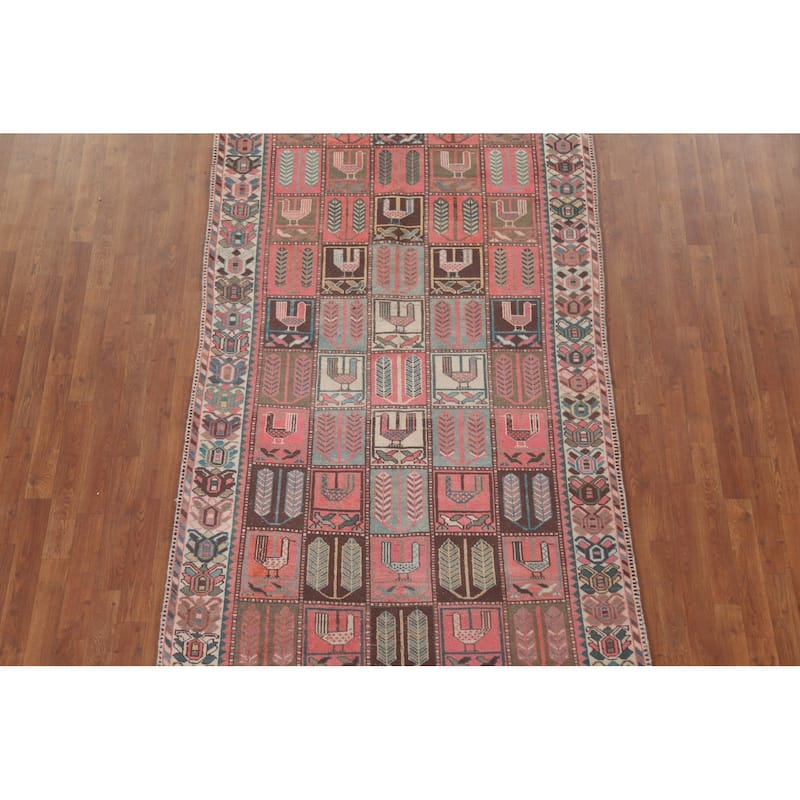Hand Knotted Oriental 100% Wool Carpet Traditional All-Over Pink Bakhtiari Area Rug - 9' 3'' X 4' 8''