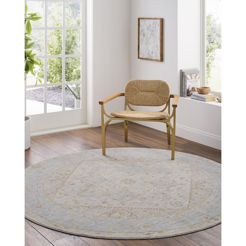 Livabliss Traditional Avant Garde Medallion Area Rug - 2'7" x 10' - Blue/Beige
