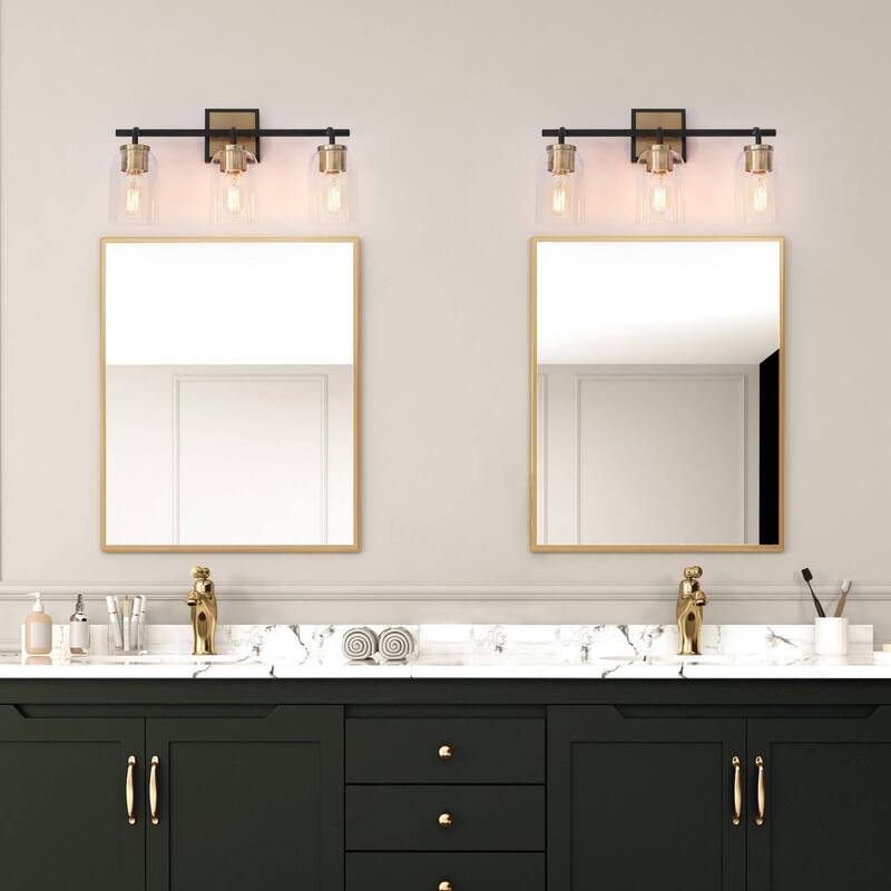 Modern Farmhouse Bathroom Vanity Light Black Gold Cylinder Glass Wall Sconce