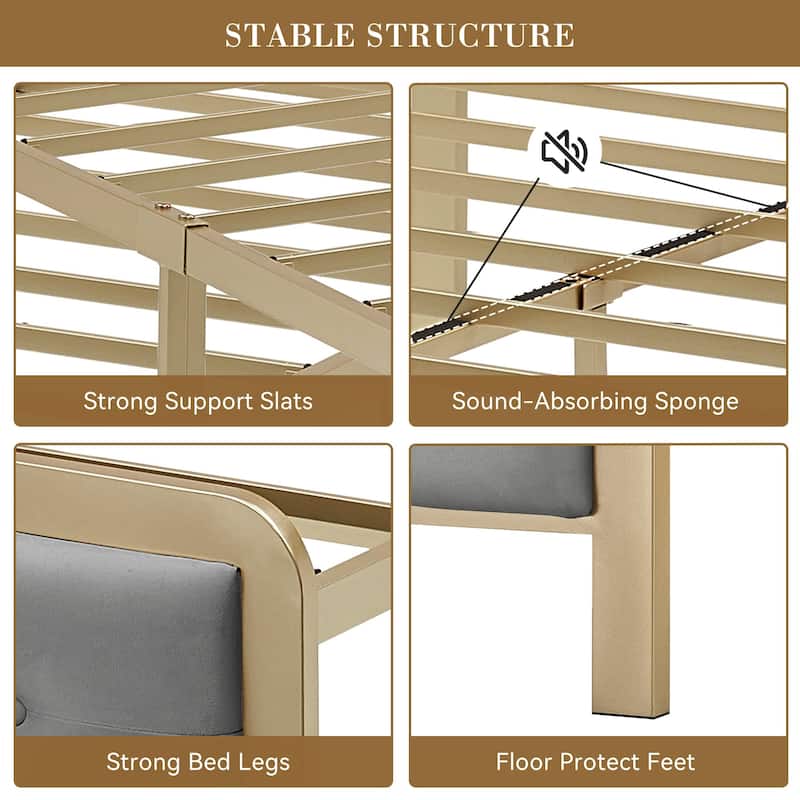 Upholstered Platform Bed Frame with Velvet Button-Tufted Headboard