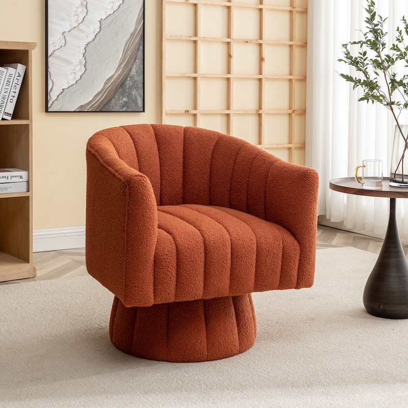 SEYNAR Modern Glam Velvet Upholstered Round Swivel Accent Barrel Chair - Orange