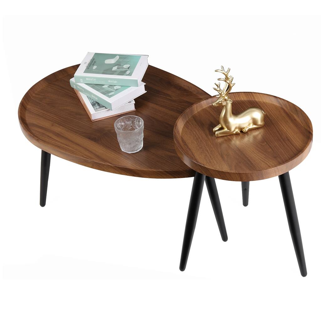 Industrial Wood Nesting Coffee Table Set Metal Legs Side Tables