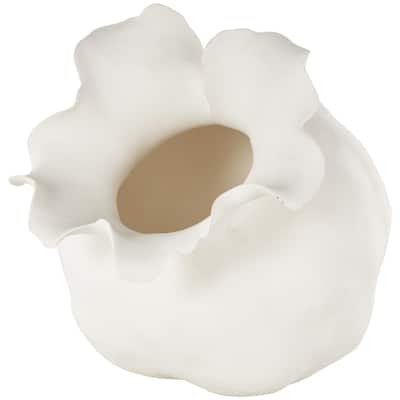 Ceramic Abstract Wide Rounded Floral Shaped Vase with Petal Rim - White or Black - Roche River Decor