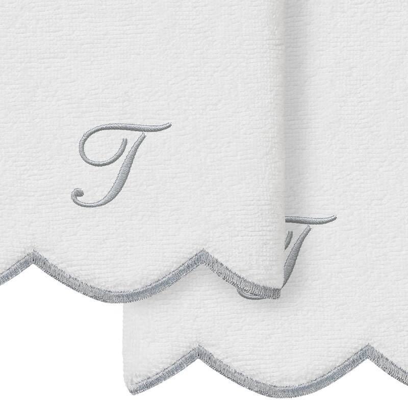 Authentic Hotel and Spa 100% Turkish Cotton Grey ADORNIA Scallop Personalized 2 Piece Fingertip Towel Set - 2 Fingertip Towels