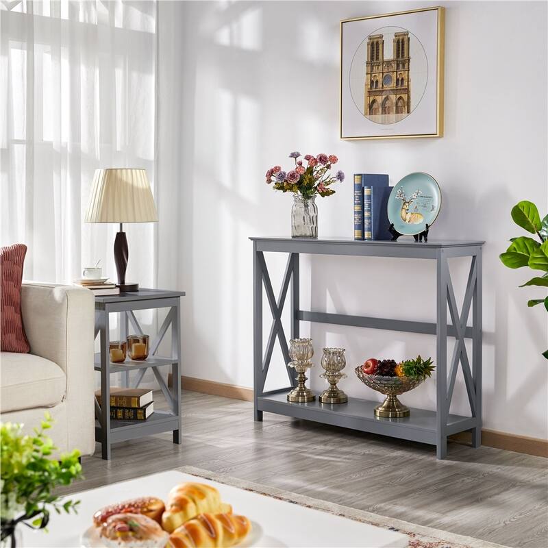 Yaheetech 2-Tier X-Design Console Table Console Tables for Entryway