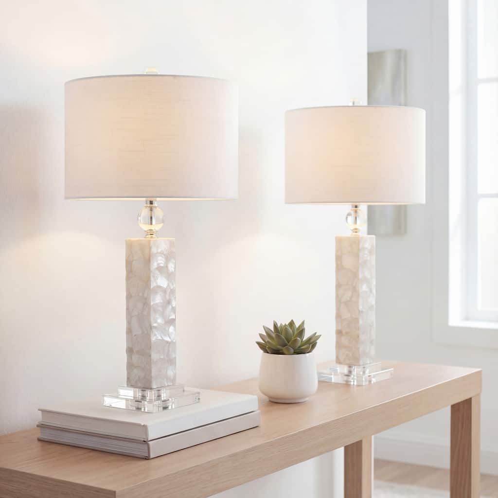 Lucille 32" LED Seashell Table Lamp, White (Set of 2) by JONATHAN Y