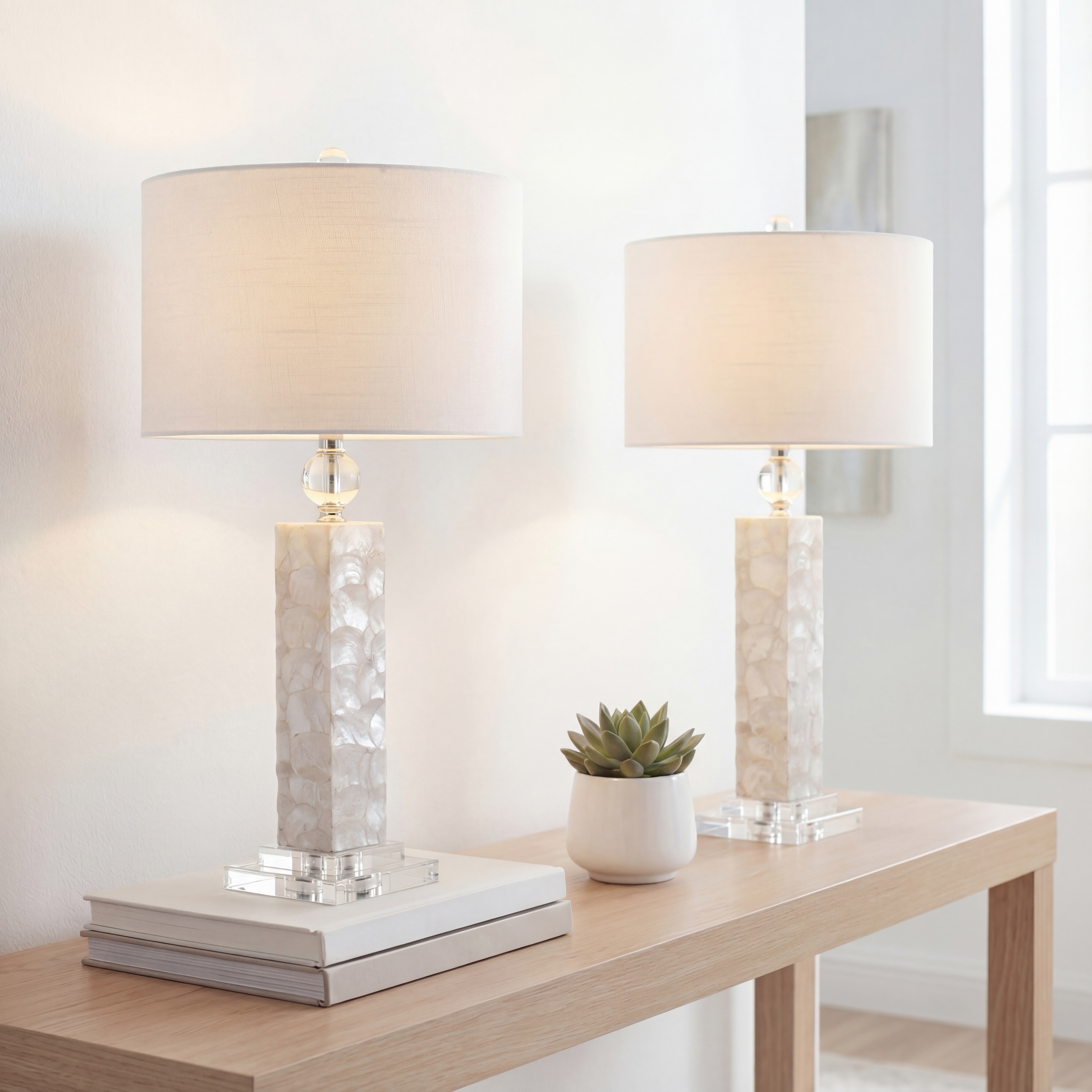 JONATHAN Y Lucille 32" LED Seashell Table Lamp, White (Set of 2)