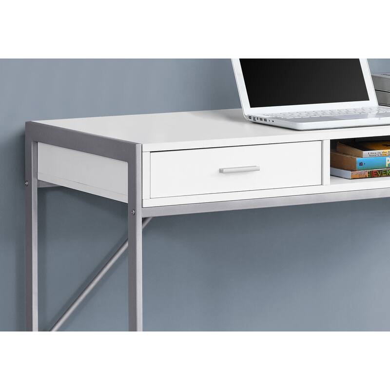 Computer Desk, Home Office, Laptop, Storage Drawers, 48"l, Work, White Laminate, Grey Metal, Contemporary - White