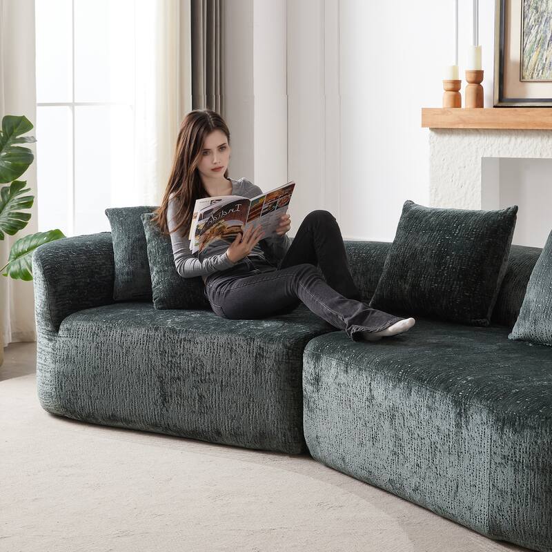 Curved Loveseat Sofa Chenille 4-Seat Cloud Couch with 4 Pillows