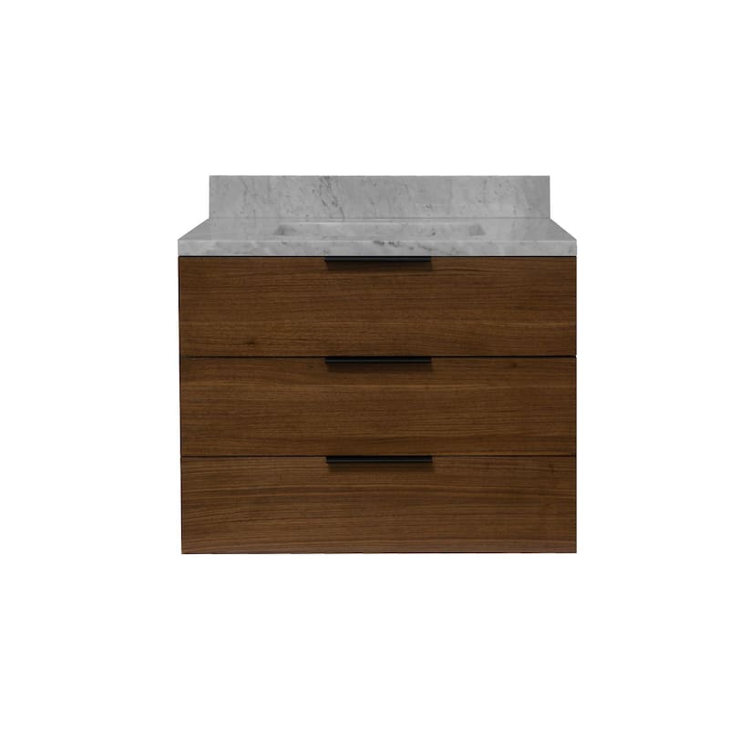 KitchenBathCollection Oslo 30" Floating Wall-Mounted Bathroom Vanity with Carrara Marble Top