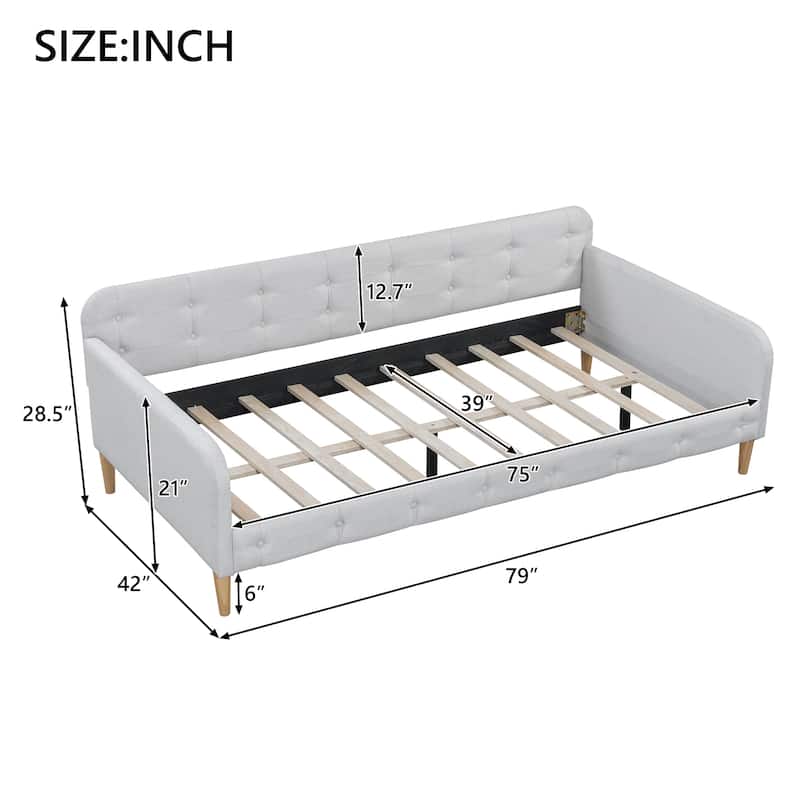 Twin Size Linen Upholstered Daybed with 4 Support Legs and Button-Tufted Design