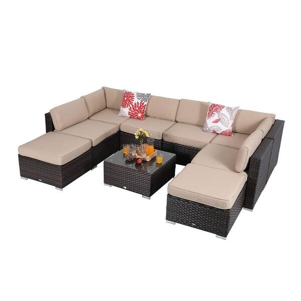 3-Piece, Turquoise Small Patio Wicker Furniture Set PHI VILLA Outdoor Rattan Sectional Sofa 3-Piece, Turquoise Small Patio Wicker Furniture Set PHI VILLA Outdoor Rattan Sectional Sofa