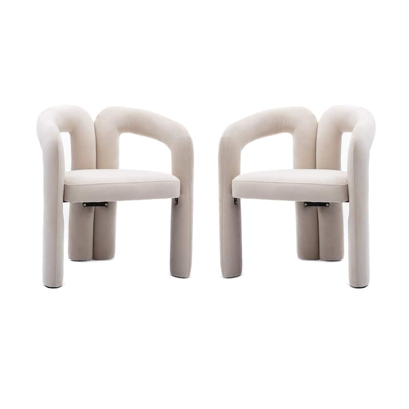 Accent Chairs Set of 2, Comfort Velvet Upholstered Armchair with Hollow Backrest Design - Beige