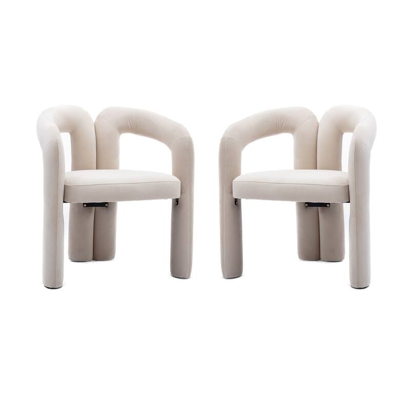 Set of 2 Beige Velvet Fabric Upholstered Armchair Dining Chair Barrel Side Chairs Accent Chair for Living Room Bedroom Kitchen