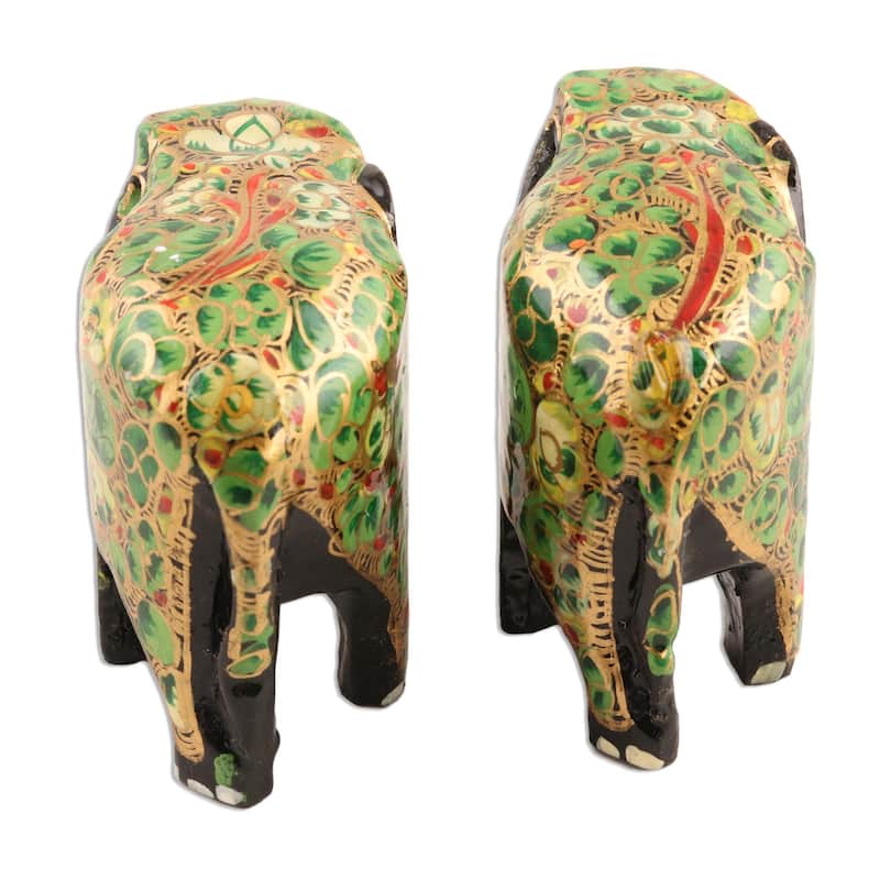Novica Handmade Green Flower Friends Papier Mache Figurines (Pair)