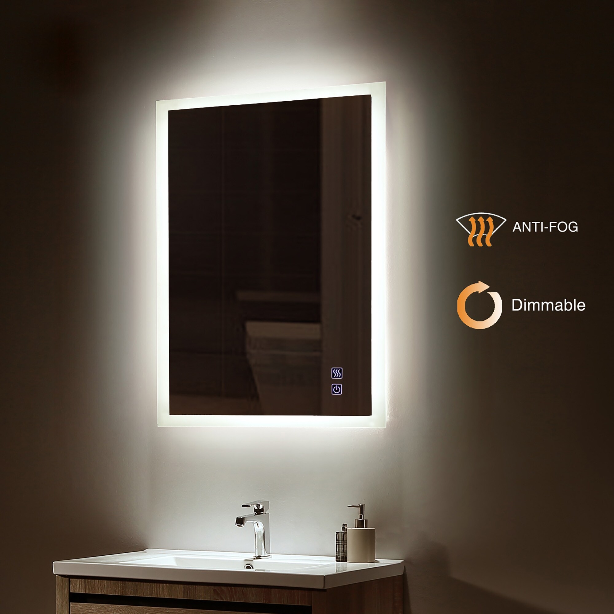 ExBrite LED Bathroom Mirror 36 x 24 inch Touch Button Dimmable Waterproof IP44,Both Vertical and Horizontal Wall Mounted Way Anti Fog Slim,90+ CRI