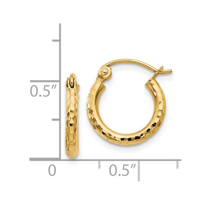 Curata 14k Yellow Gold Diamond-cut 2x13mm Round Hoop Earrings