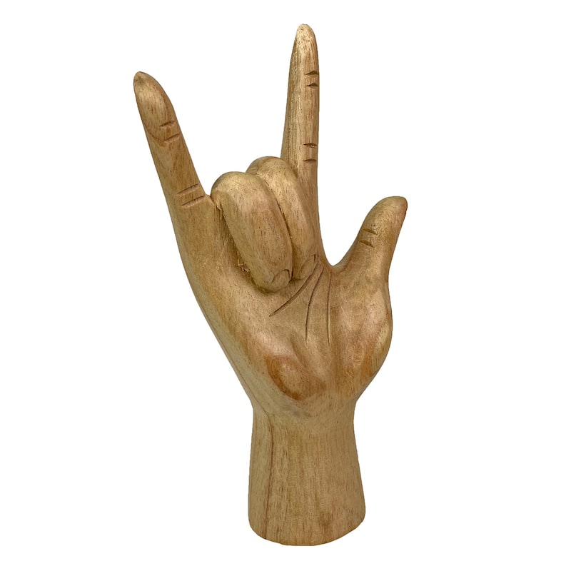 Zeckos Carved Wood Asl Sign Language I Love You Hand Gesture Statue - 7.75 X 3.25 X 2.5 inches