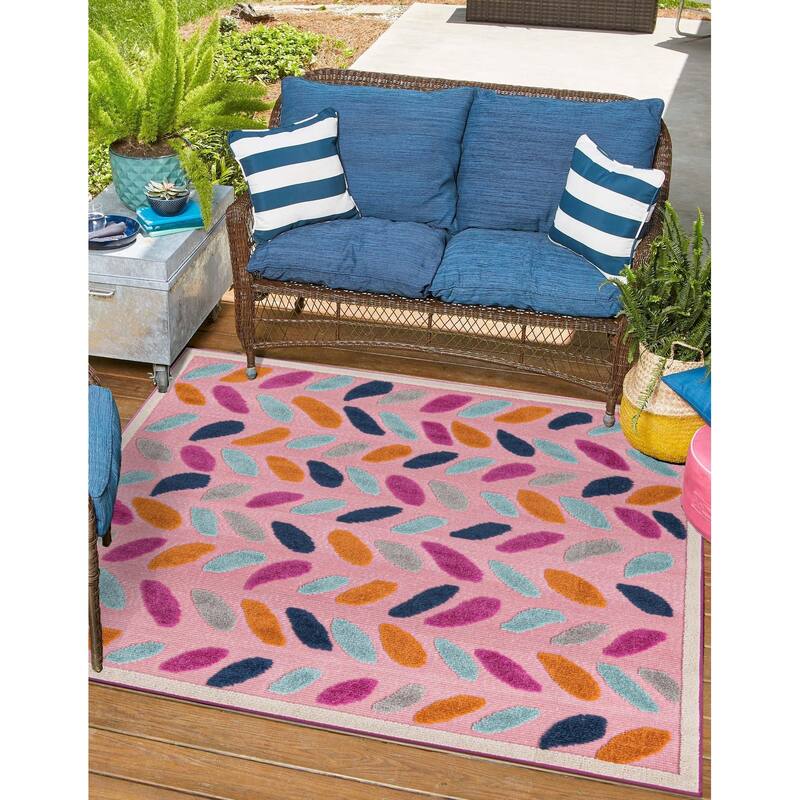 Outdoor Denver Collection Area Rug - Pink - 5'3" Square